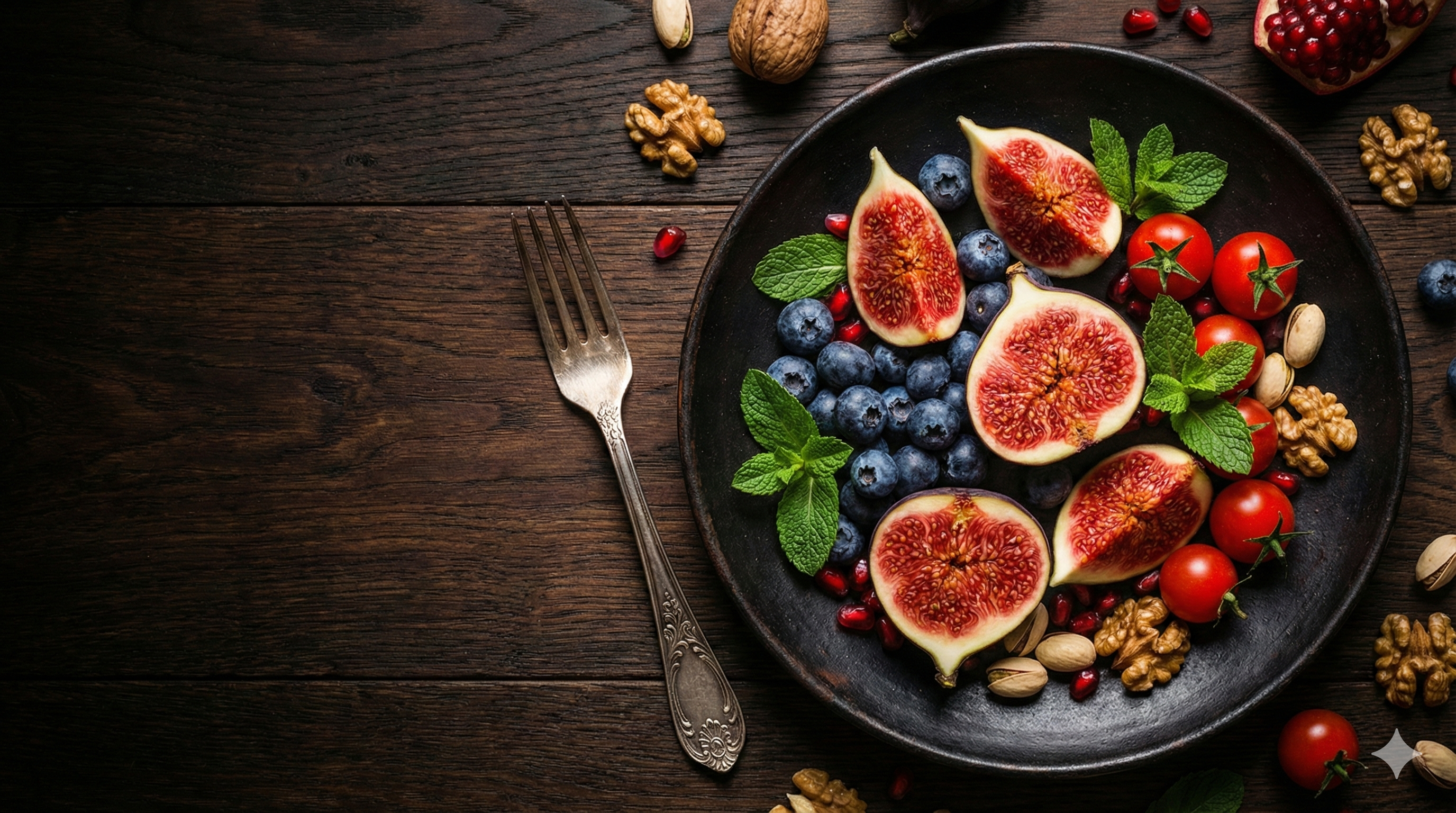 Plato con higos y frutos rojos